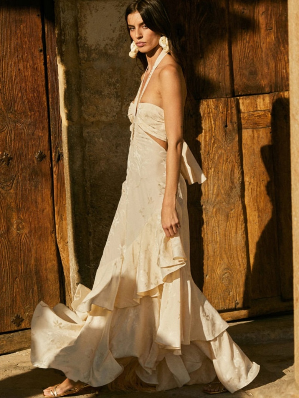Johanna Ortiz Balladist Floral Ruffled Halter Gown